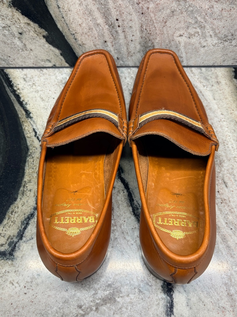Barrett Cognac Leather Loafers Made In Italy Mens 10.5 US Luxury Designer Shoes - Picture 7 of 8